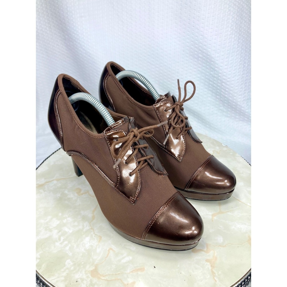 Impo Helena Stretch Lace Up Oxford Heeled Shooties Womens 9 Brown Stiletto Boots
